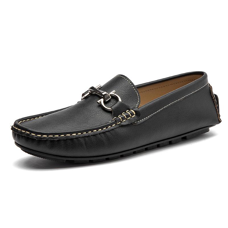 Bean Bean Men s Casual Leather Slip-On Shoes - Soft Sole, Large Size, Fashionable Driving Flats 42