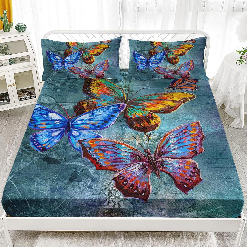 Color Butterfly Pattern Sheet Three-Piece Digital Printed Sheet Bedding Set Adult Children