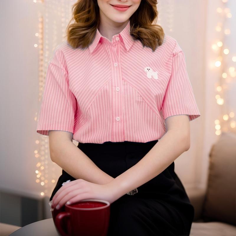 ZANZEA Women Casual Turn Down Collar Short Sleeve Loose Stripe Blouse