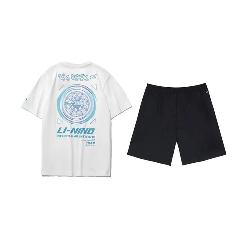 Li Ning Dazzling Star Letter Print Fashion Versatile Comfortable Round Neck Pullover Short Sleeve T-Shirt Casual Sports Set AHSU969-3+YKSV147-2