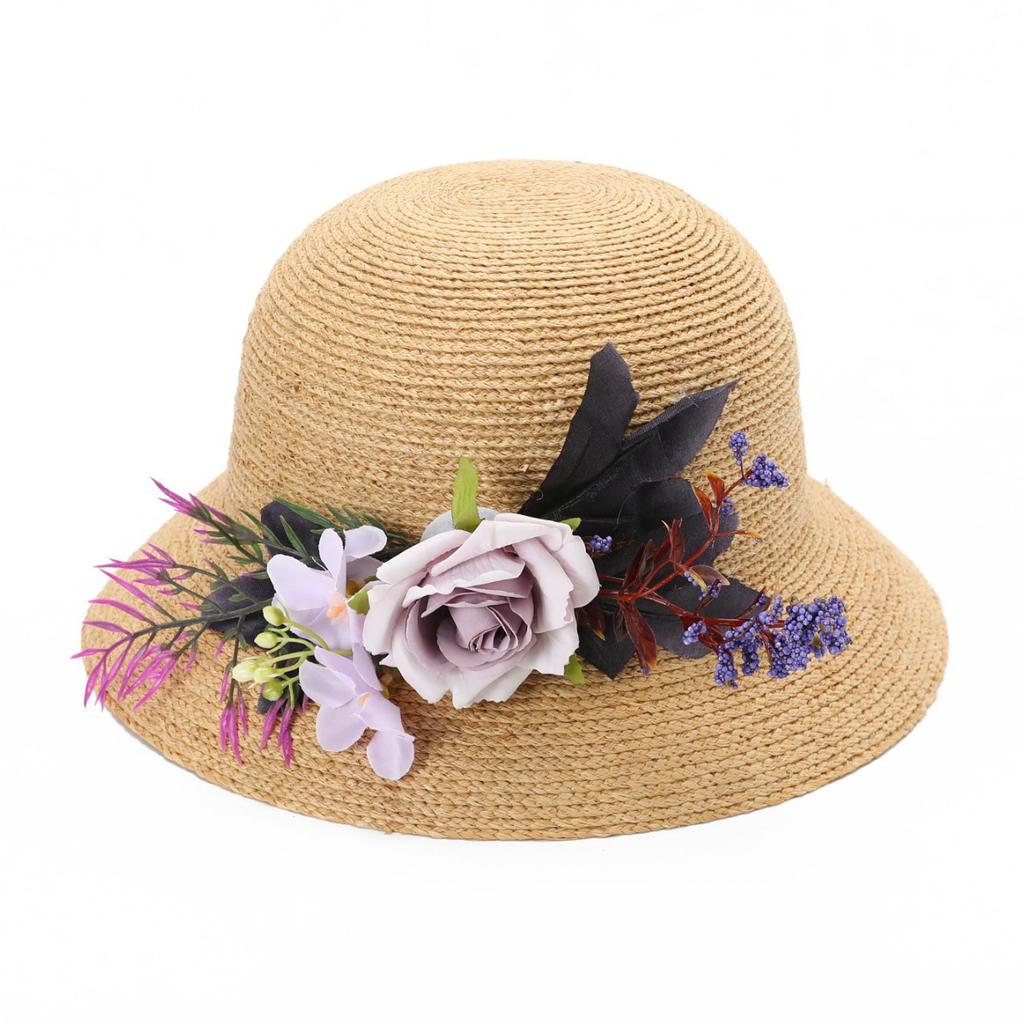Summer bucket hat women's woven flower hat top hat sun hat vacation sun hat