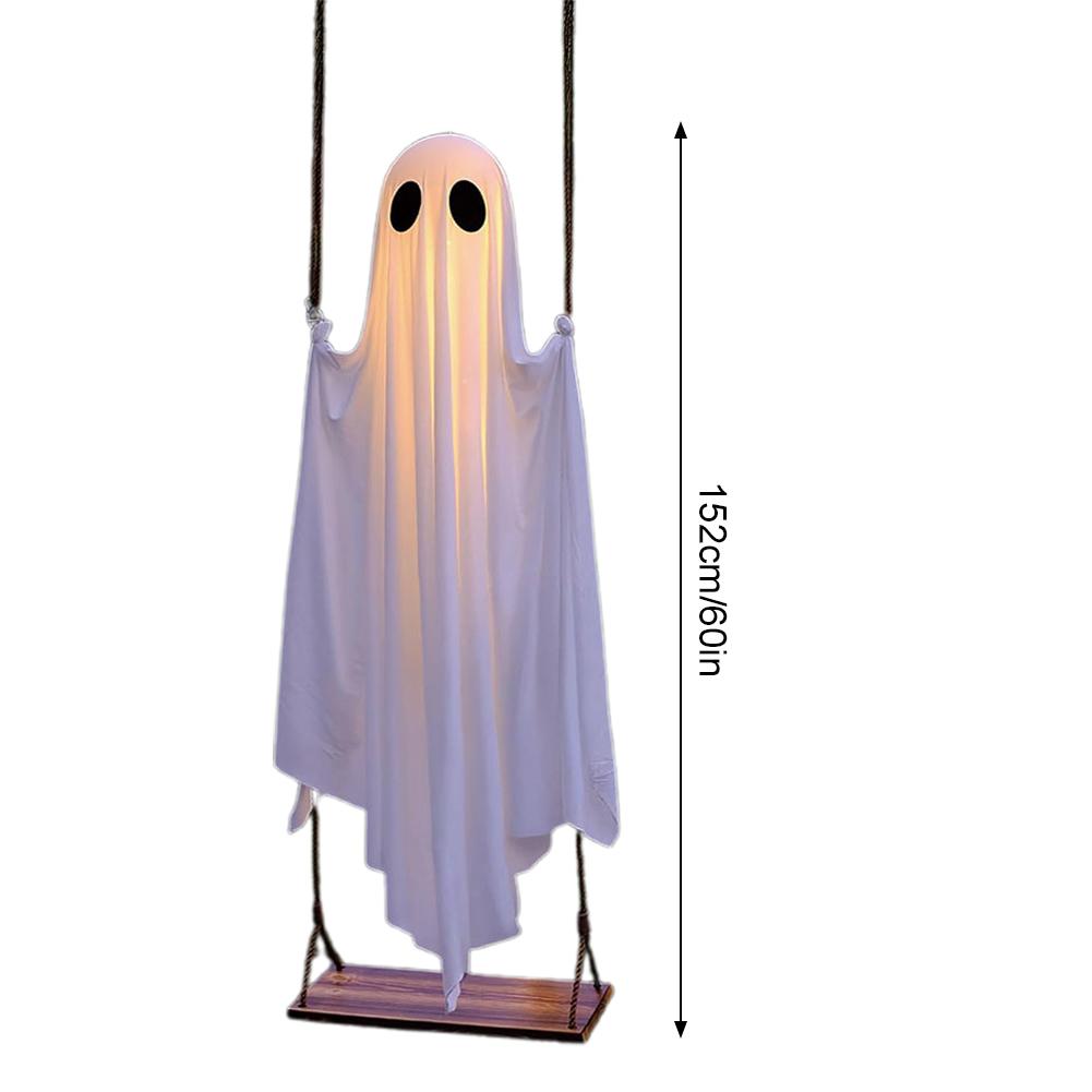 Outdoor Large Hanging Swing Ghost Halloween Decoration With String Lights Ghost Cute Ghost Decoration Front Porch Courtyard Tree