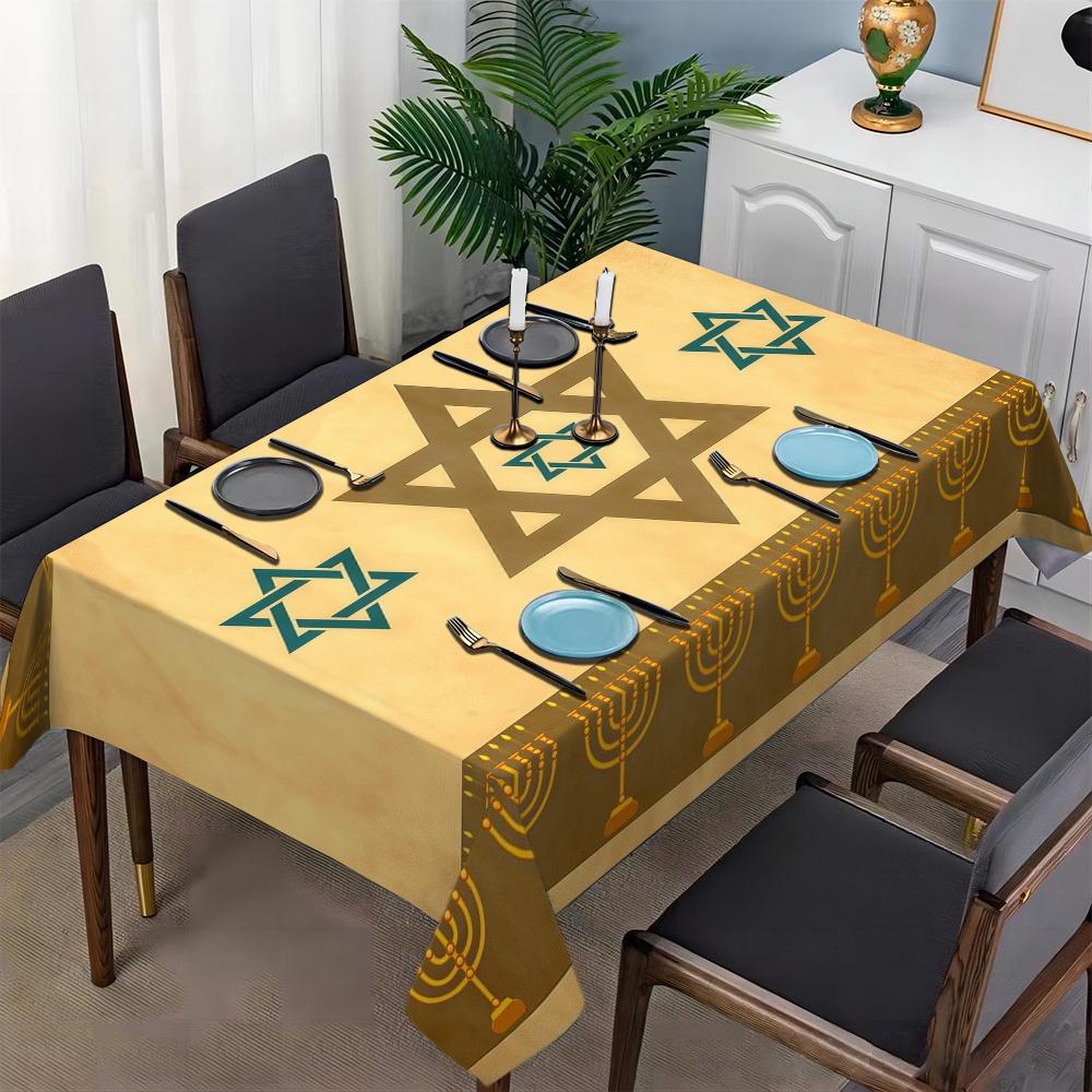 Star of David Rectangle Tablecloth for Table Decor Holiday Party Waterproof Reusable Table Cloth for Tables Kitchen Dining