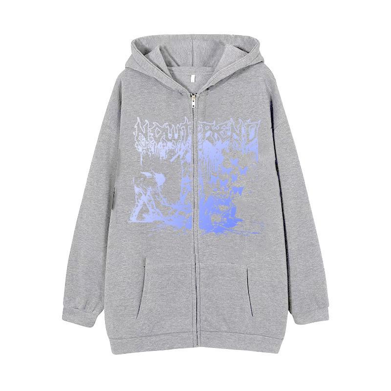 Gothic Style Reißverschluss Übergroßer Hoodie Lässige Farbverlaufsjacke