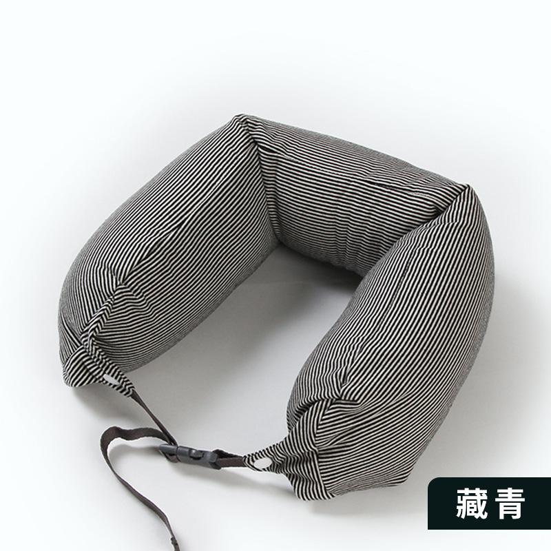 Travel Pillow Waist Pillow, 2-in-1 Striped Japanese Foam Particle Pillow 65*16 тёмно-синий