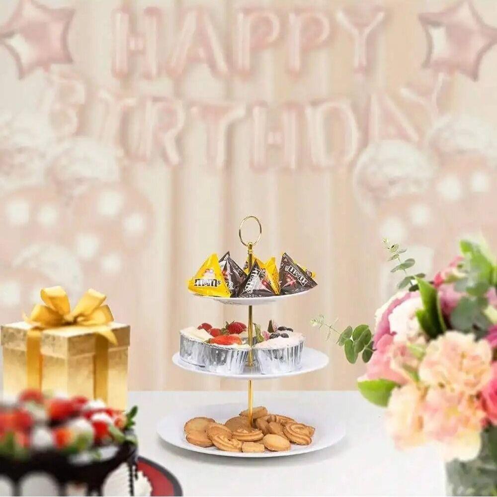 

Plastic 3 Tiers Fruit Stand Golden Pole Ring Dessert Holder Elegant Cake Dessert Tray Wedding Silver-2