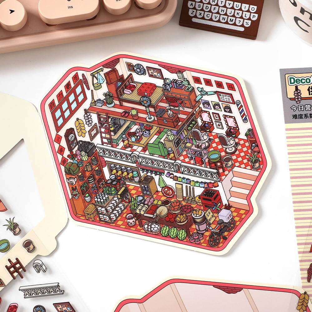 Kawaii 3D Small Shop 19.0 Miniature Scene Stickers Visual Stacking DIY Scrapbooking Pocket House Stickers Children Festival Gift