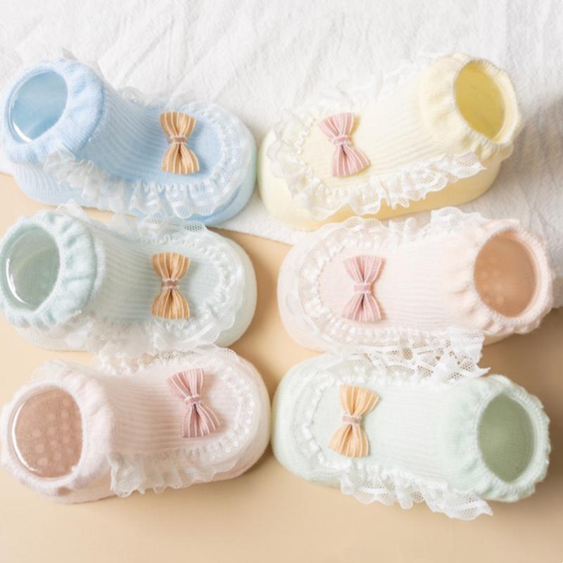 2 Paar/Set Baby Schleifen Socken Für Mädchen Baumwolle Spitze Socken Säugling Mädchen Kinder Socke Freizeit Weich Sommer Kleinkind Neugeborenen Socken Für Kinder