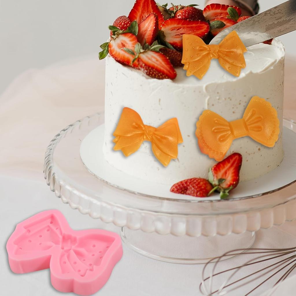 3 Pcs Exquisite Bow Chocolate Silicone Molds Cute Three-Dimensional Bow Cake Decoration Fondant Molds, for Birthday Party Cupcake Toppers Cookies