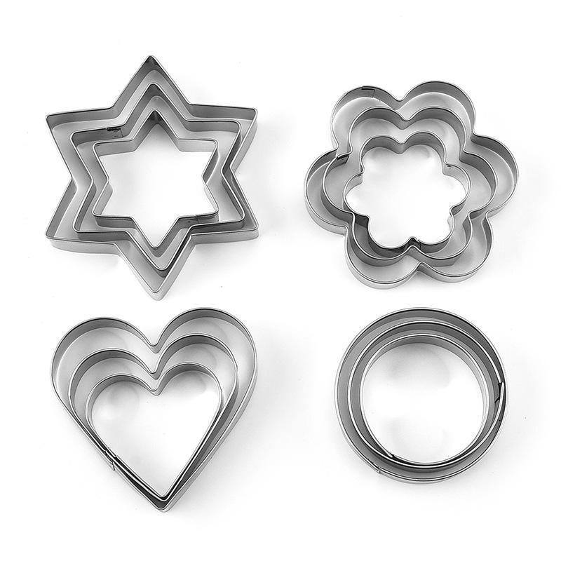 12pcs Cookie Cutters Stainless Steel Flowers Heart Circle Stars Baking Mould DIY Baking Molds Biscuit Cutter Fruit Egg Mould