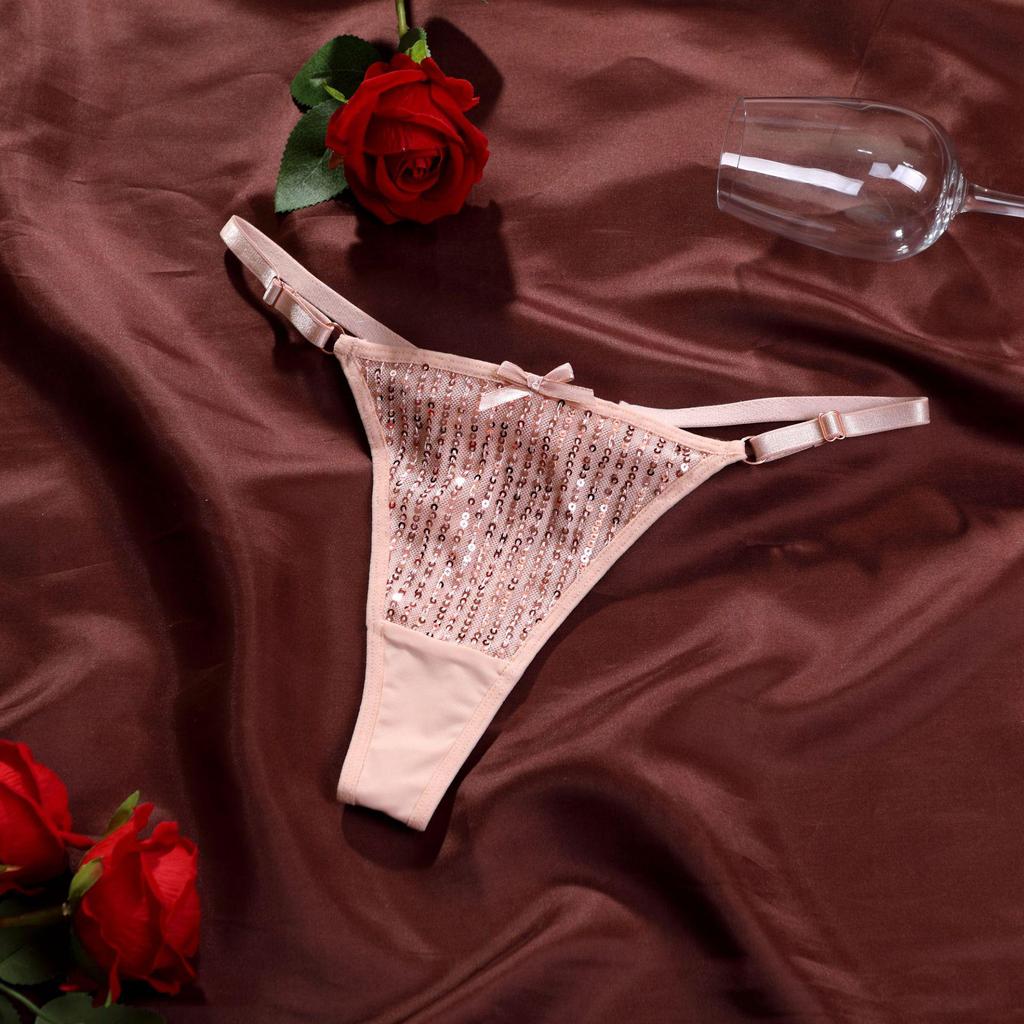European-Style Pearlescent Sequin Lingerie: Adjustable T-Back Thong for Women