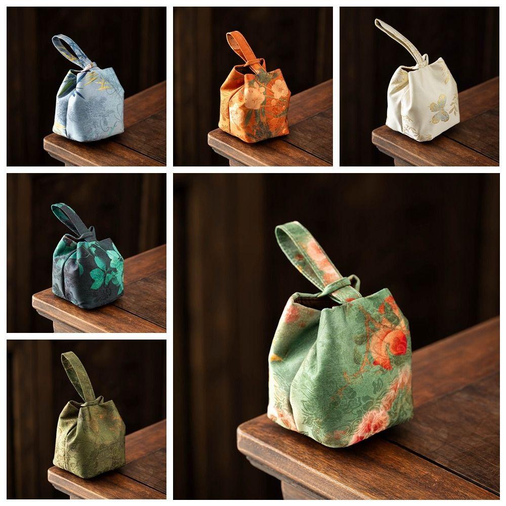 Breakage-proof Teaware Storage Bag Print Small Item Pouch Fashion Embroidered Handbag  Purse