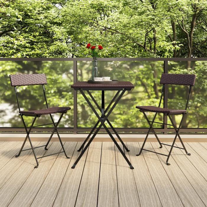 VidaXL Ensemble de bistro pliable 3 pcs Marron Résine tressée, ensemble de bistrot, table et chaises de jardin, ensemble 319990