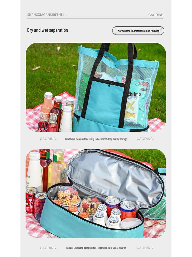 Portable Insulated Picnic Bag: Double-Layer Ice Bag with Shoulder Strap for Men and Women