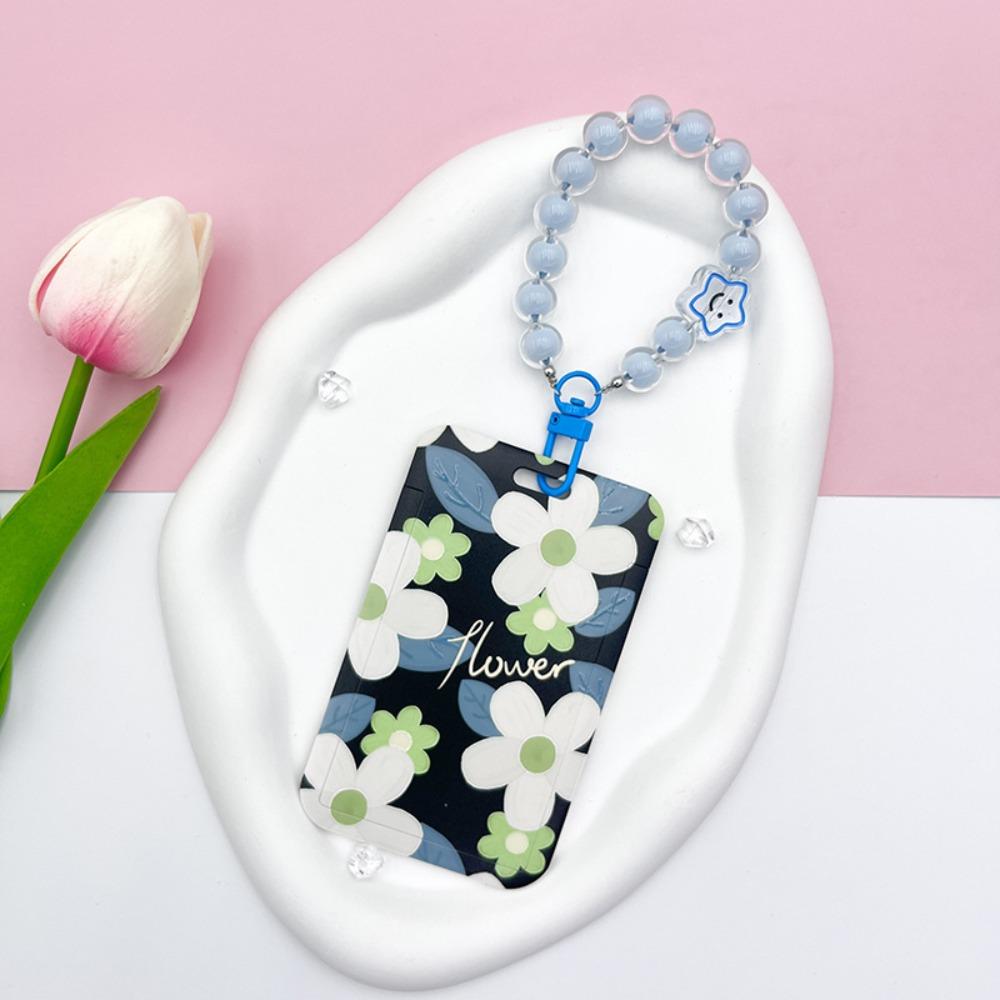 Sweet Floral Card Protective Sleeve Neck Strap Lanyard Card Holder Cute Card Case  ID/Bus/Bank Card