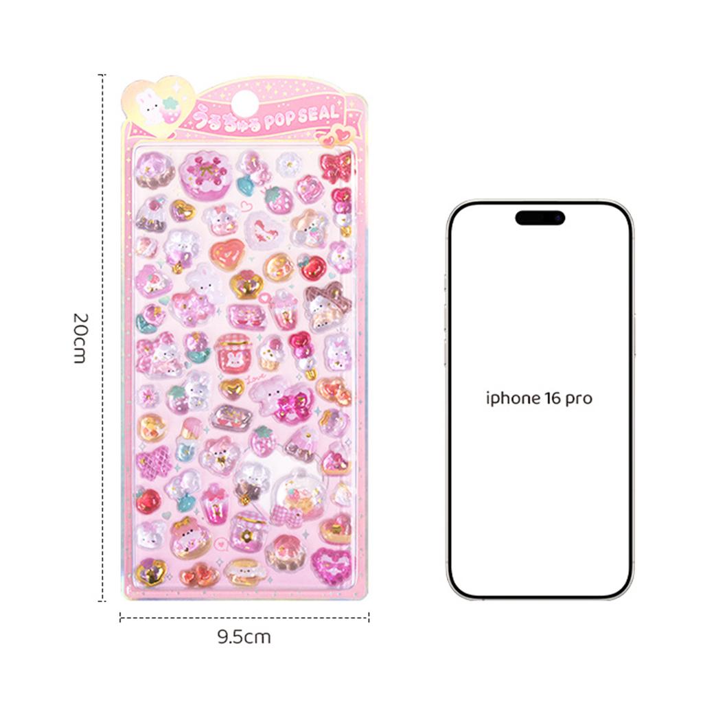 Kids 3D Crystal Relief Stickers - Cute Ghost Bird Strawberry Rabbit Penguin Decals Waterproof for Kpop Photocard DIY Decor Gifts