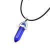 Natural Stone Pendant Necklace Women PU Leather Hexagonal Column Pointed Reiki Chakra Lapis Chunky Jewelry