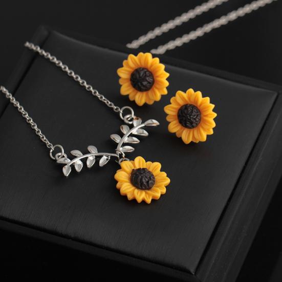Ensemble de bijoux pour femmes, joli pendentif feuilles de tournesol, clous d'oreilles, boucles d'oreilles, collier, cadeau