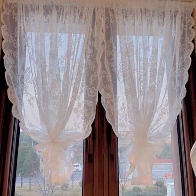 2pcs White Lace Mesh Curtain Embroidered Translucent Gauze Curtain Rod-pocket/Velcro