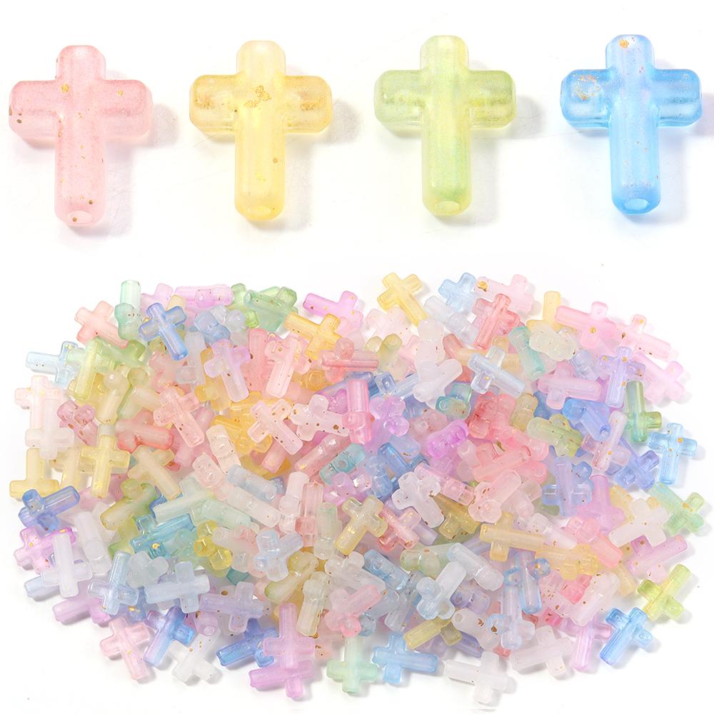 100pcs 12x15mm Cross Shape Acrylic Beads Colorful Matte Gradient Loose Bead For Jewelry Making DIY Necklace Bracelet Accessories