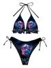Rosegal Gotický Lebka Motýl Ombre Galaxy Potisk Zavazovací Halter Bikiny Set