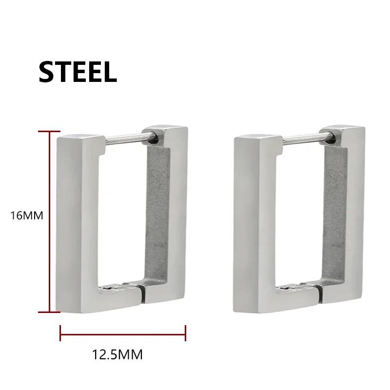 Fashion Geometric Stainless Steel Square Triangle Hoop Earrings Men Women Stainless Steel Punk Hiphop Piercing Jewelry