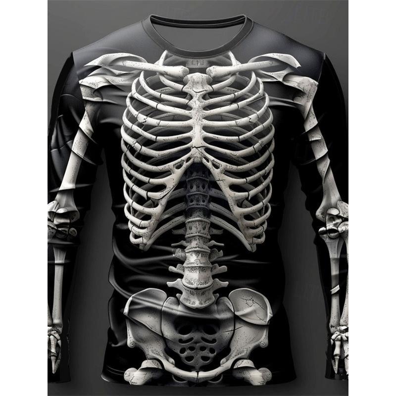 Graphic skull design casual subculture men's 3D printing sports outdoor long-sleeved round neck shirt spring and autumn clothing