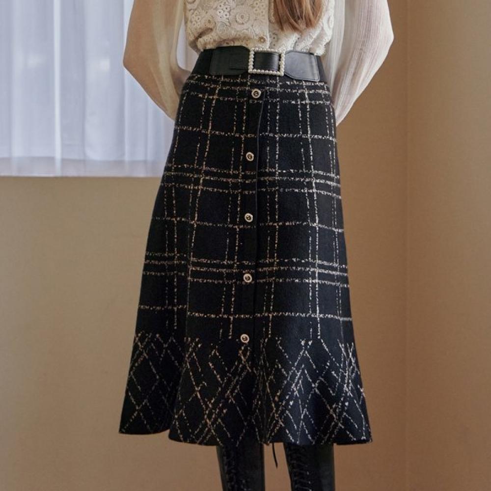 

Maxza Stitch Line Check Flare Midi Knit Skirt Ze03qs004na beige/FREE