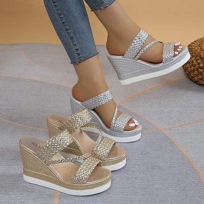 Fashion Women's Slipper New Slides Women Wedge Sandals Summer Pump Fashion Pearl Rhinestone Platform Casual Ladies High Heels Slippers