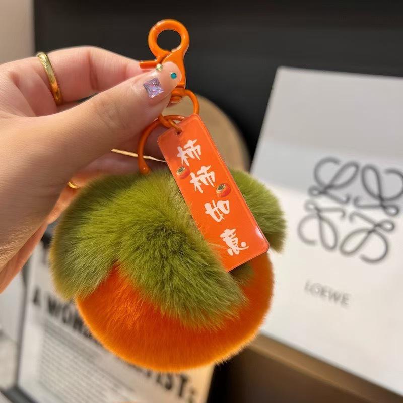 Plush Persimmon Backpack Charm & Keychain Ornament - Cute Gift