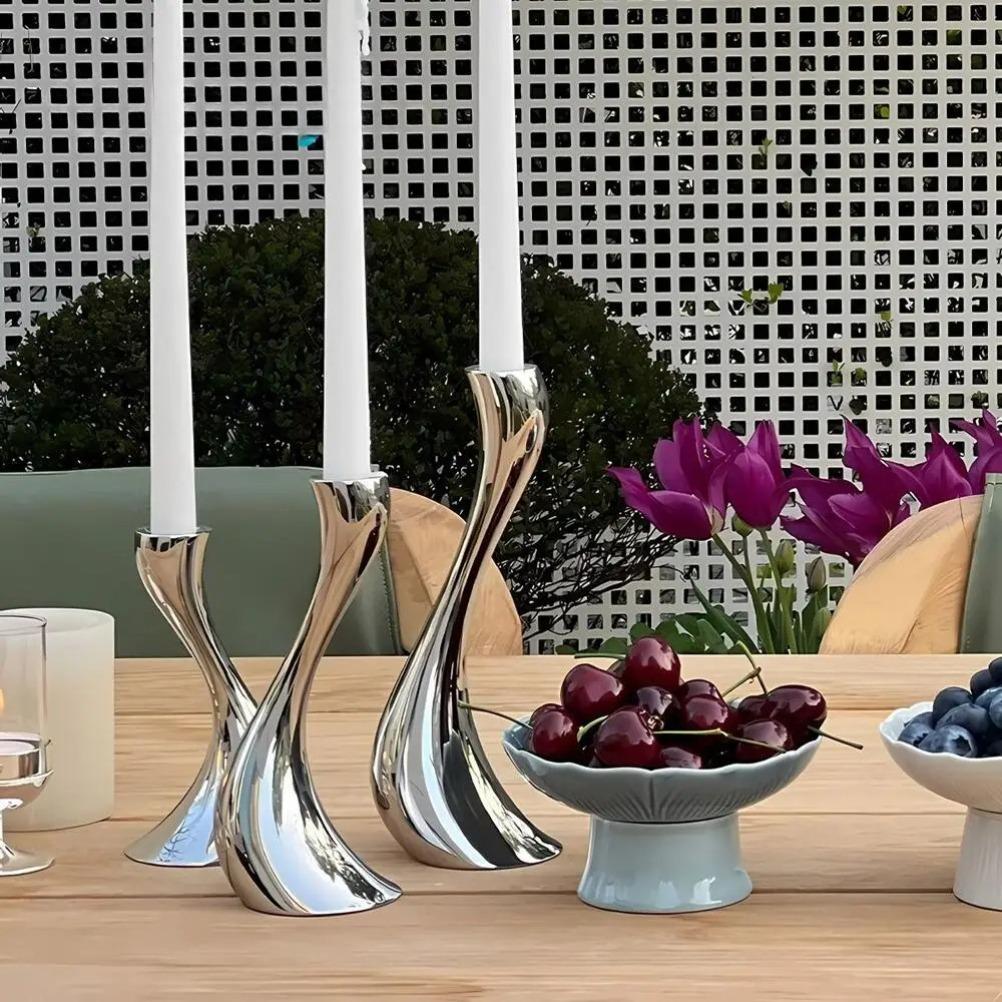 Stainless Steel Swan Neck Candlestick Silver Metal Curve Handicraft Candle Holder Wedding Dining Table Home Decoration