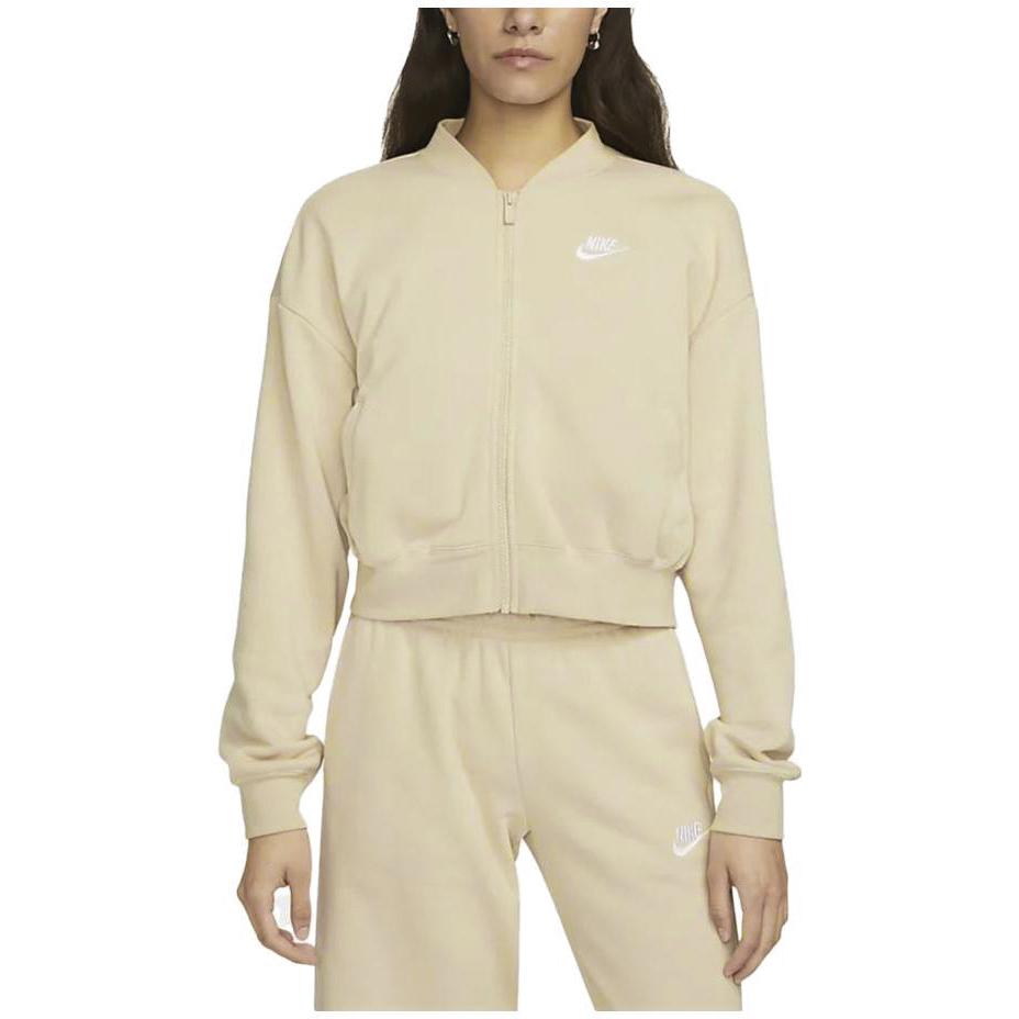 Nike Sportswear Solid Color Zip-Up Cropped Casual Jacket Women Outerwear Sand-Dune White FB7279-126