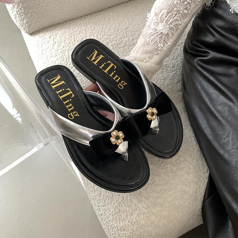 Women s Flat Bowknot Summer French Style Casual Slippers - Perfect for Daily Wear 35