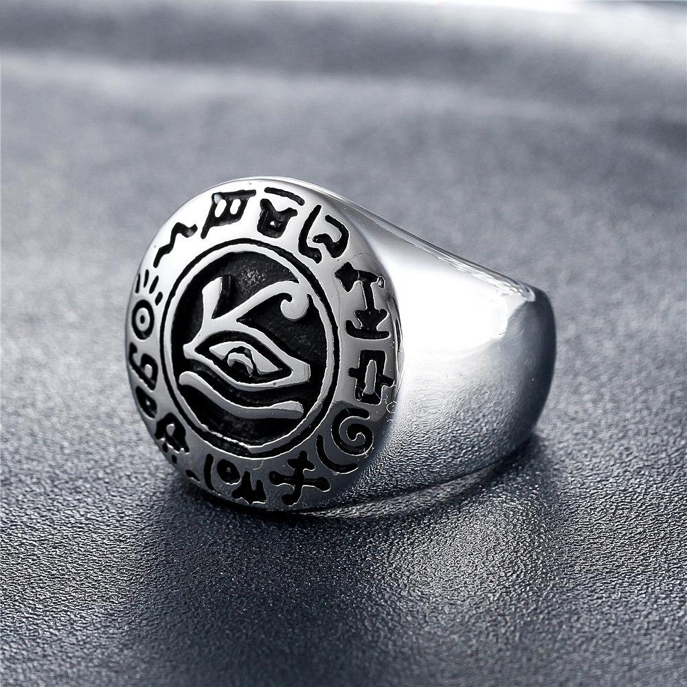 Vintage Stainless Steel Egyptian Men's Ring Eye Of Horus Punk Biker Ancient Egyptian Rune Ring For Men's Fashion Jewelry