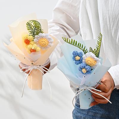 Knitted Puff Flowers Photography Props Daisy Mini Multiple Colors Ornament Valentine's Day Decorative Gift Accessories