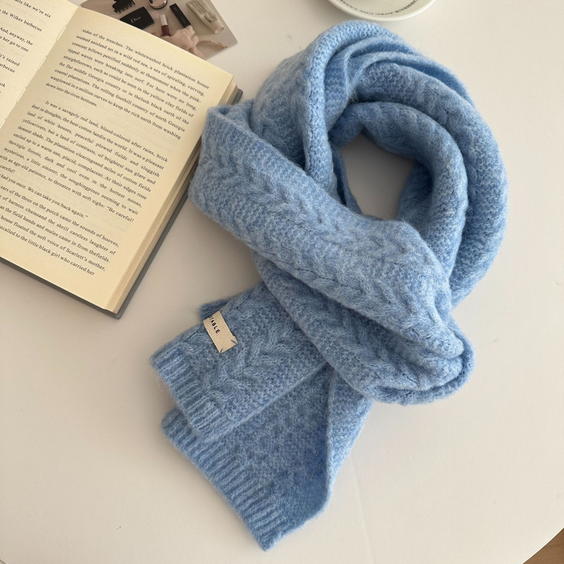 

Осенне-зимний женский вязаный шарф, зимний теплый утолщенный однотонный студенческий шарф-плетенка 160*24cm синий