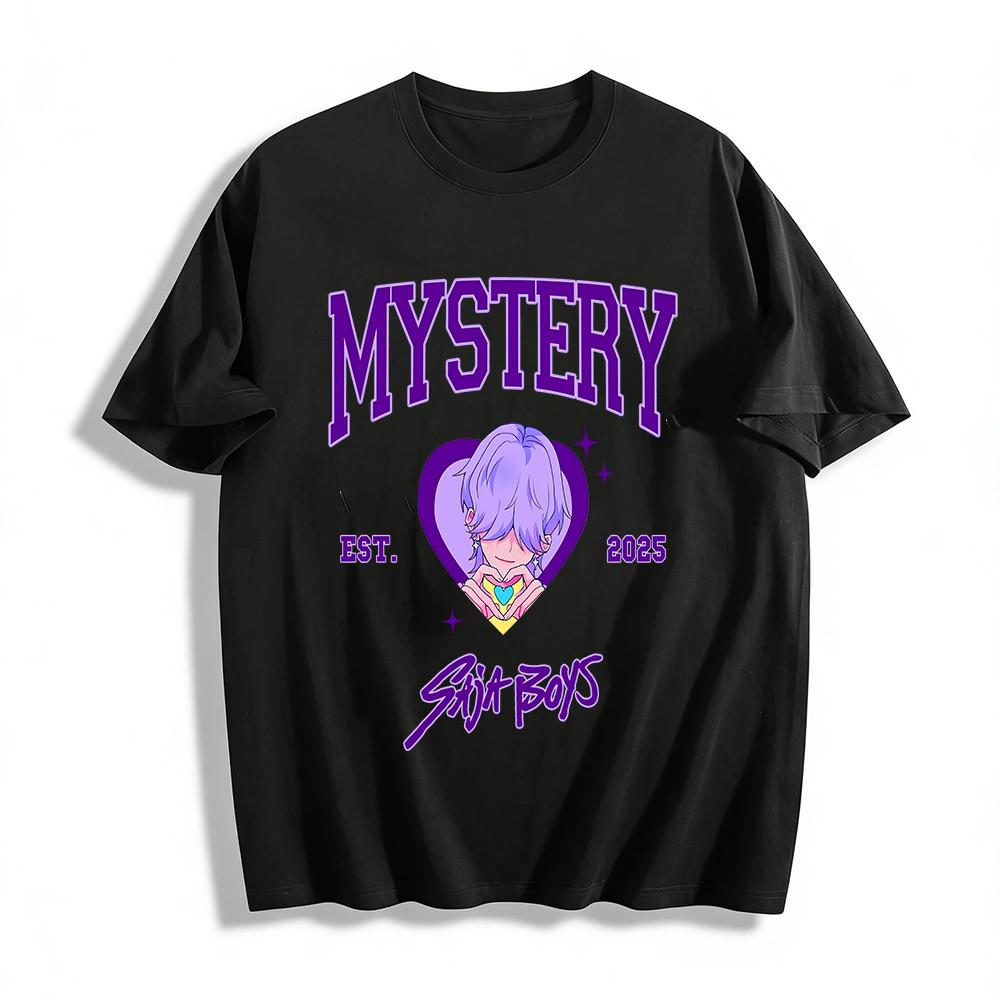 

2025 New MYSTERY SAJA BOYS Purple Hair Heart Print Casual Top Unisex Loose T-Shirt Pure cotton T-shirt XXS