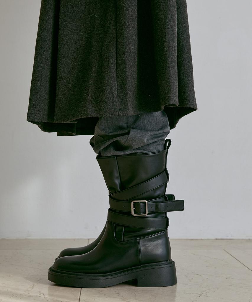 Spur Keil Wrinkle Belted Mid-Boots 5.5Cm -Va9073 (2Color)