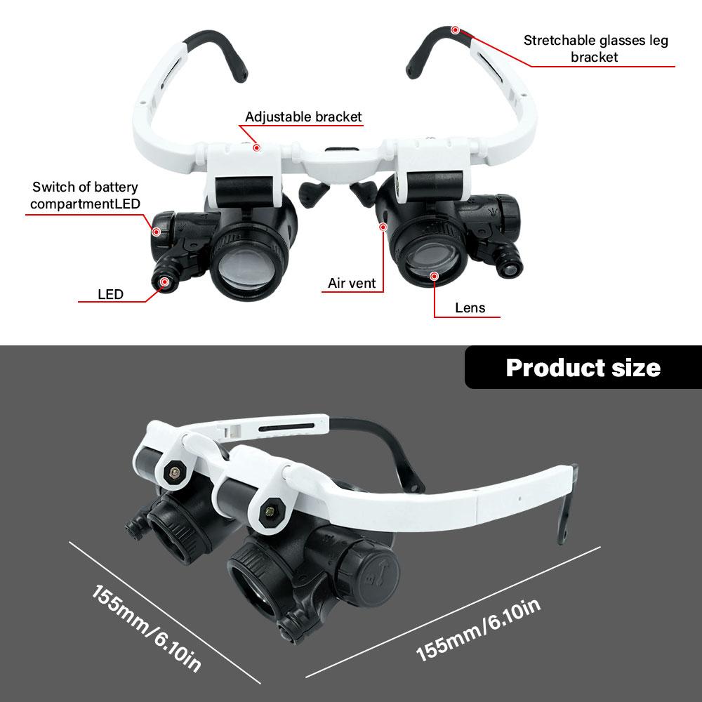 Magnifying Glass 8X/15X/23X Jeweler Watchmaker With LED Light Telescopic Headband Magnifier Glasses Reading Loupes Eyewear