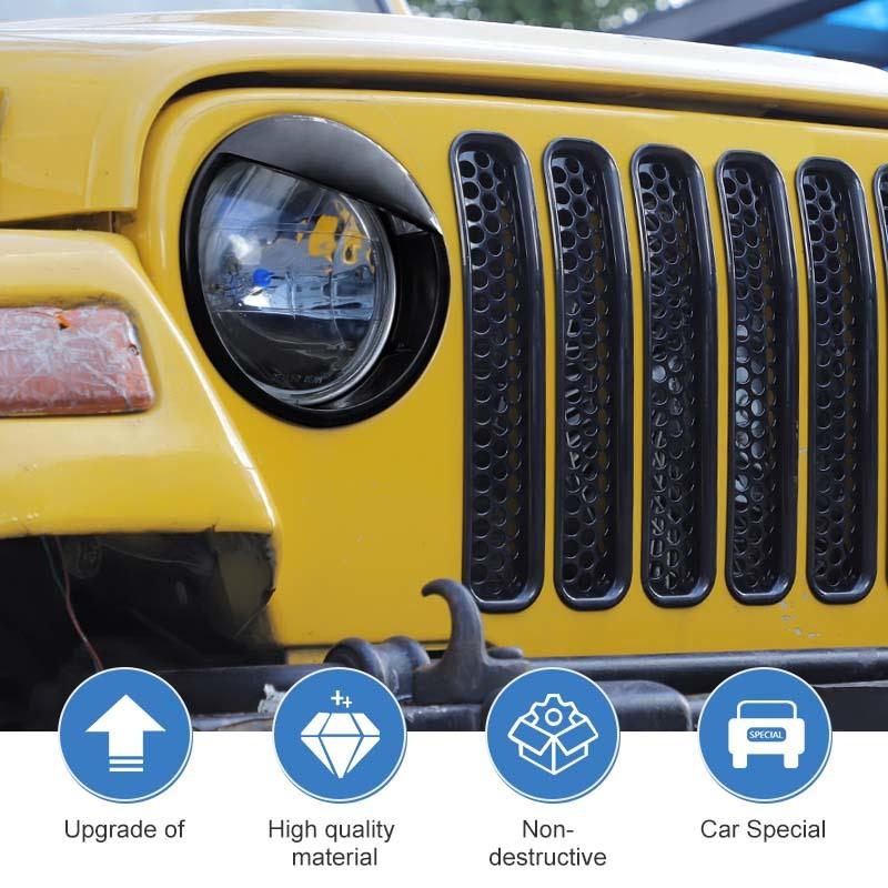 Car Front Hood Grille Ring Cover Headlight Circle Protective Sticker For Jeep Wrangler TJ 1997-2006 Car Exterior Accessories