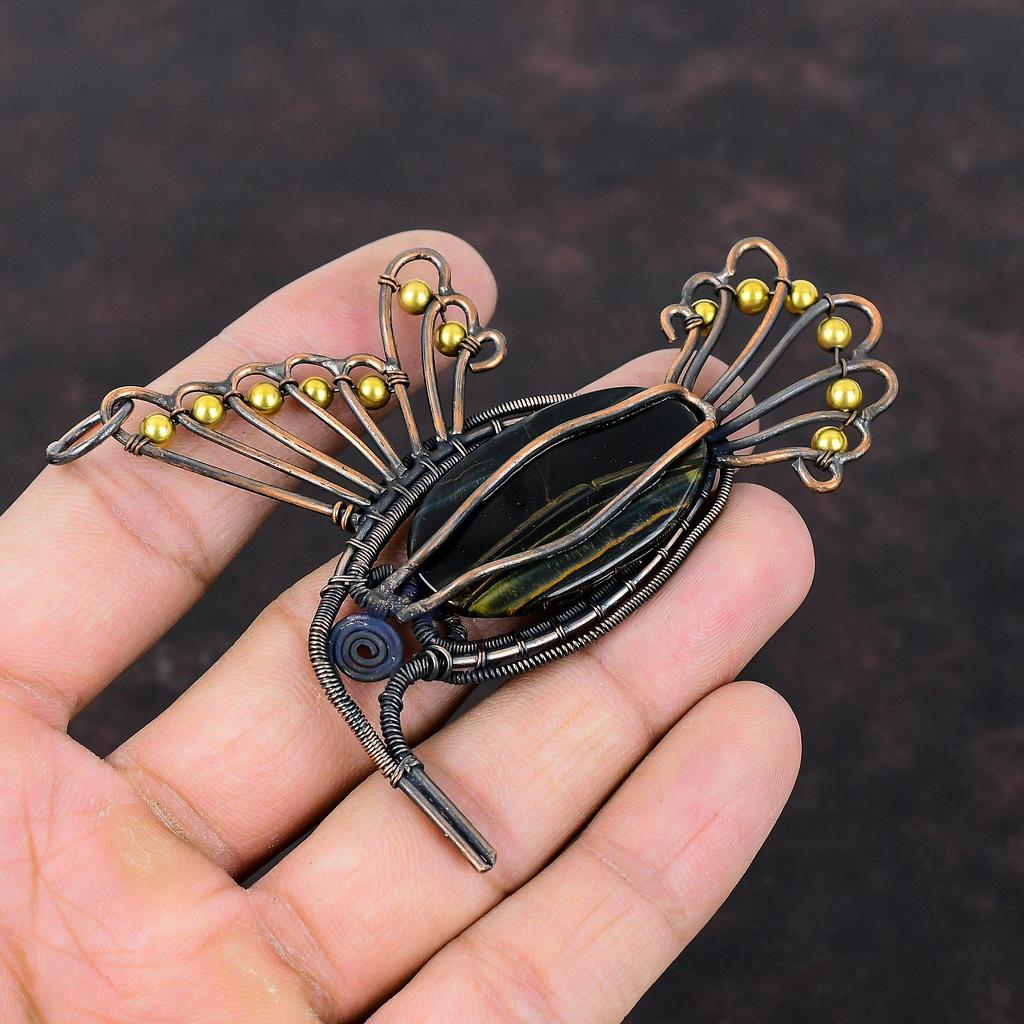 Nellite Gemstone Pendant Copper Wire Wrapped Pendant Handmade Pendant Nellite Jewelry Bird Pendant Beautiful Copper Jewelry Gift For Mother