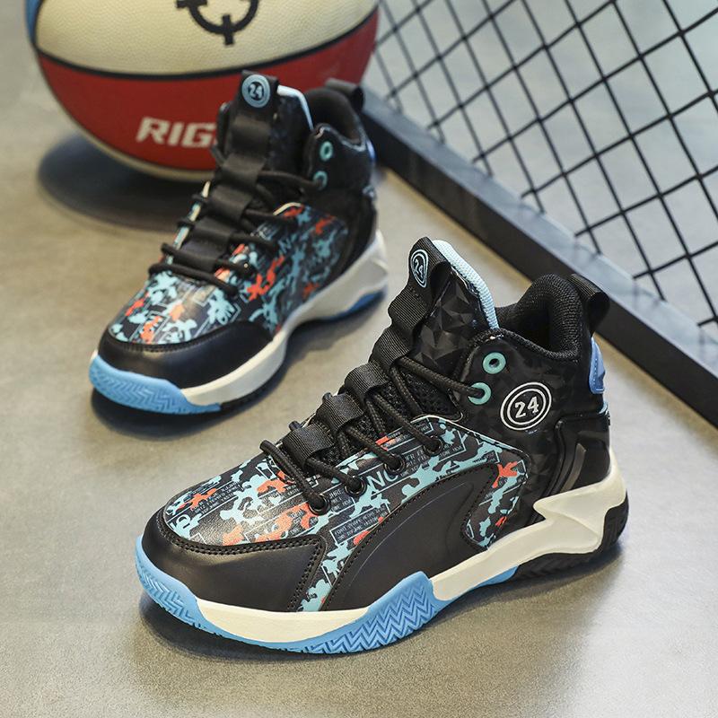 Children's basketball shoes spring and autumn new leather waterproof boys' sports shoes friction sound youth training shoes