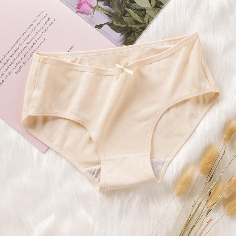 Jednokolorowe bawełniane figi z kokardką Wygodna trójkątna bielizna Damskie majtki w średnim stanie