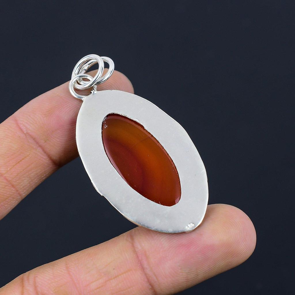 Anniversary Gift For Her Natural Carnelian Gemstone Pendant 925 Sterling Silver