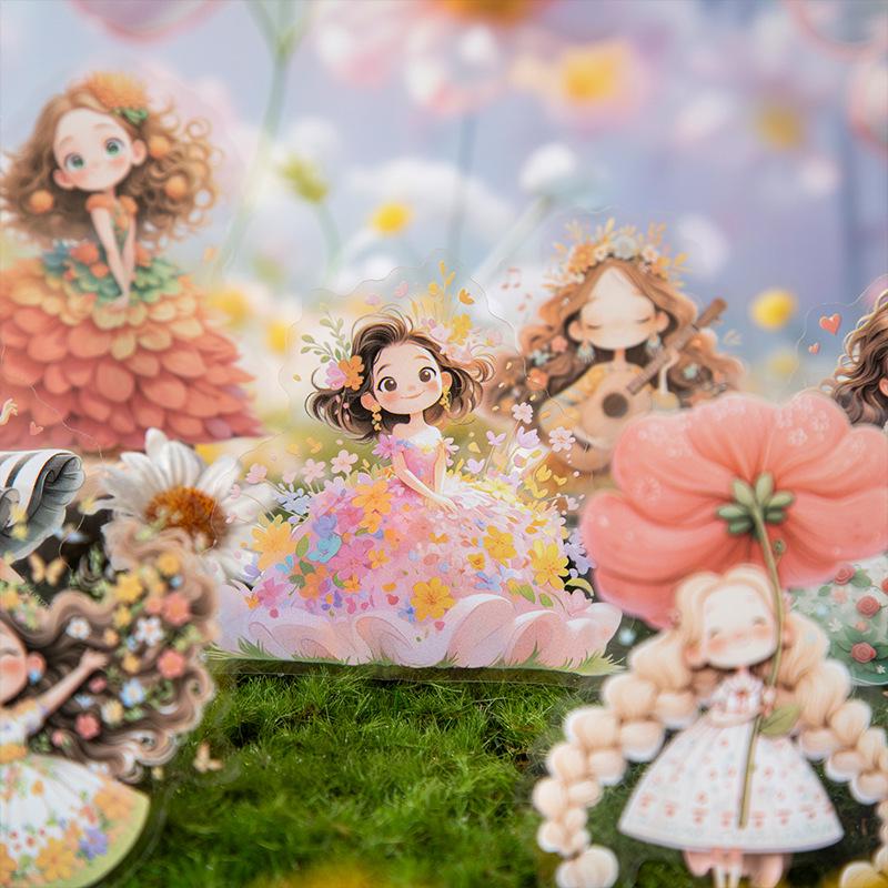 Beautiful Day Stickers: Flower Bush Series - Cartoon Girl DIY Journal Decoration