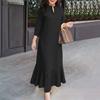 ZANZEA Women Casual V-Neck 3/4 Sleeve Solid Color Long Dress