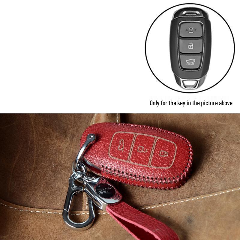 Genuine Leather Key Case for Hyundai Models: Elantra, Santa Fe, Ix35, Verna, Mistra, Lafesta, and Sonata