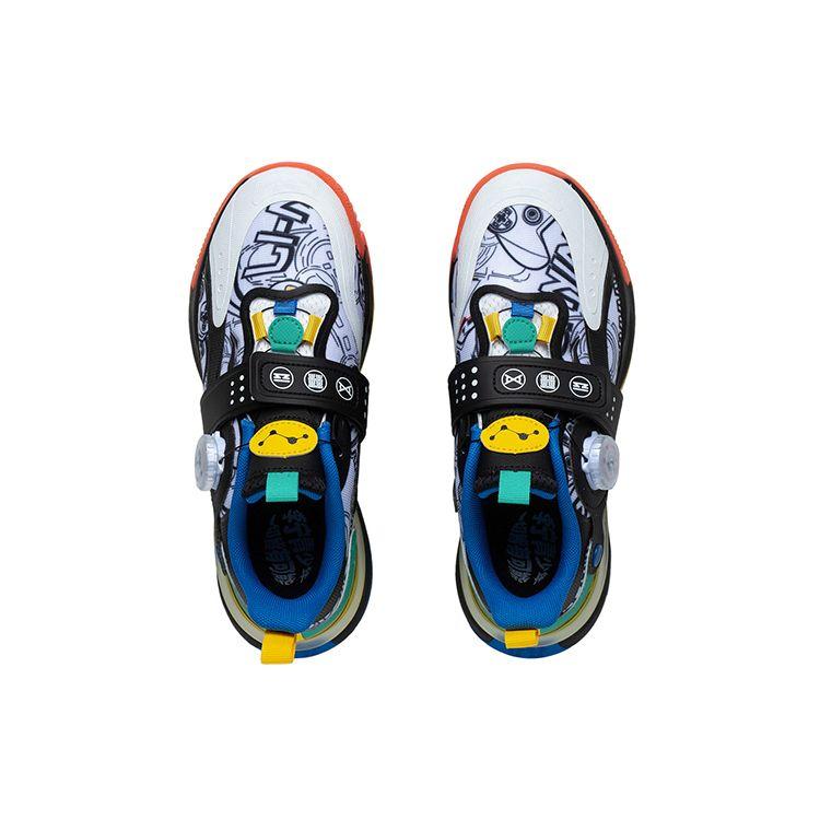 Li Ning Kids Lightweight Pattern Shock Absorption Support Casual Shoes Kids Sneakers Black White Green YKCT002-3