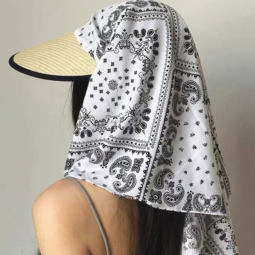 Korean Style Headscarf Hat Outdoor Camping Style Sun Protection Hat Y2K Hip-Hop Scarf Hat Wide Brim Uv Protection Baseball Cap