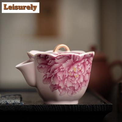100ml Handmade Pink Ru Kiln Teapot Peony Flower Mouth Hand Grasp Pot Tea Maker Kettle Women's Teaset Accessories Decoration